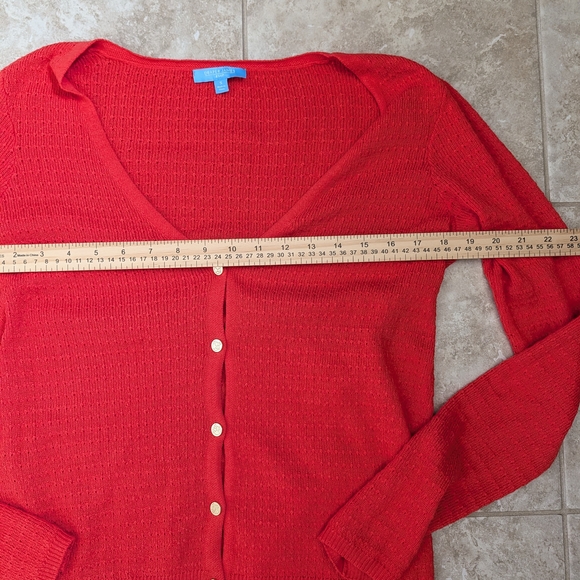 Draper James RSVP Red Textured VNeck Long Sleeve Button Cotton Blend Cardigan S - Picture 7 of 7